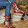 Nuheel® Woman Women's Ankle Booties Bohemian Leather Splicing Flowers Pattern Side