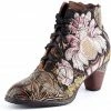 Nuheel® Women's Ankle Boots Handmade Splicing Leather Low Chunky Block Heels
