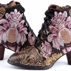 Nuheel® Women's Ankle Boots Handmade Splicing Leather Low Chunky Block Heels