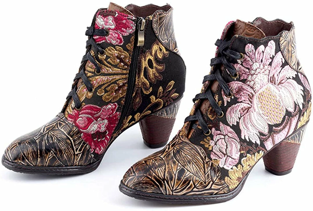 Nuheel® Women's Ankle Boots Handmade Splicing Leather Low Chunky Block Heels 5 Nuheel® Women's Ankle Boots Handmade Splicing Leather Low Chunky Block Heels