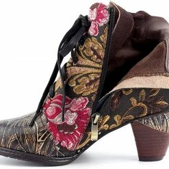 Nuheel® Women's Ankle Boots Handmade Splicing Leather Low Chunky Block Heels 13 Nuheel® Women's Ankle Boots Handmade Splicing Leather Low Chunky Block Heels