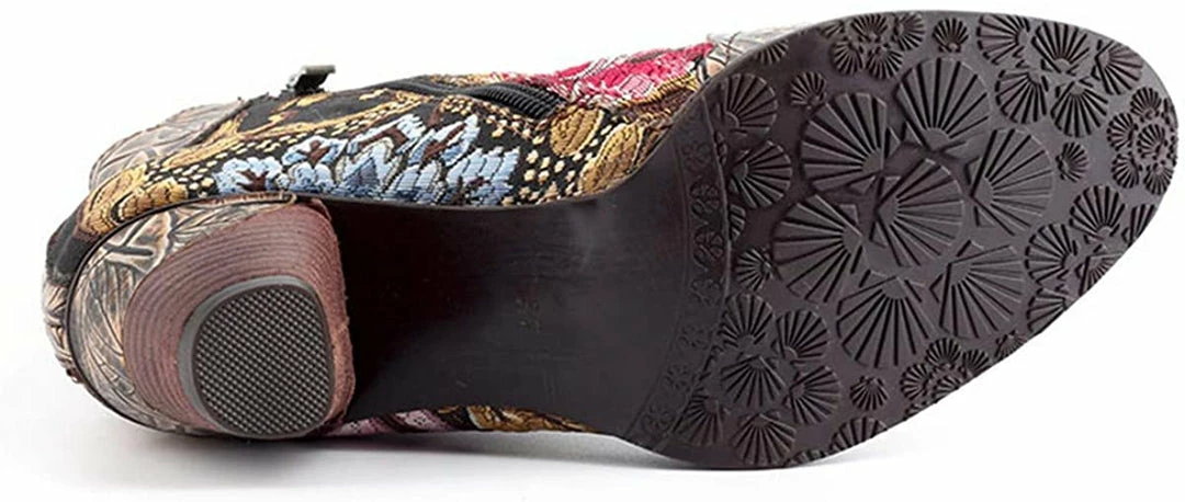 Nuheel® Women's Ankle Boots Handmade Splicing Leather Low Chunky Block Heels 9 Nuheel® Women's Ankle Boots Handmade Splicing Leather Low Chunky Block Heels