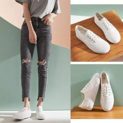 Nuheel® Woman Women's Canvas Sneakers Low Cut Canvas Shoes Lace Up Casual Tennis Shoes