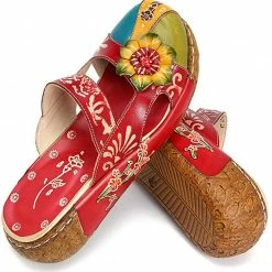 Nuheel® Women's Clogs Leather Slippers Leather Slip On Mules Flat Sandals Woman