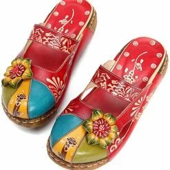 Nuheel® Women's Clogs Leather Slippers Leather Slip On Mules Flat Sandals Woman