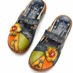 Nuheel® Women's Clogs Leather Slippers Leather Slip On Mules Flat Sandals Woman