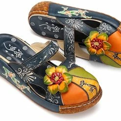 Nuheel® Women's Clogs Leather Slippers Leather Slip On Mules Flat Sandals Woman