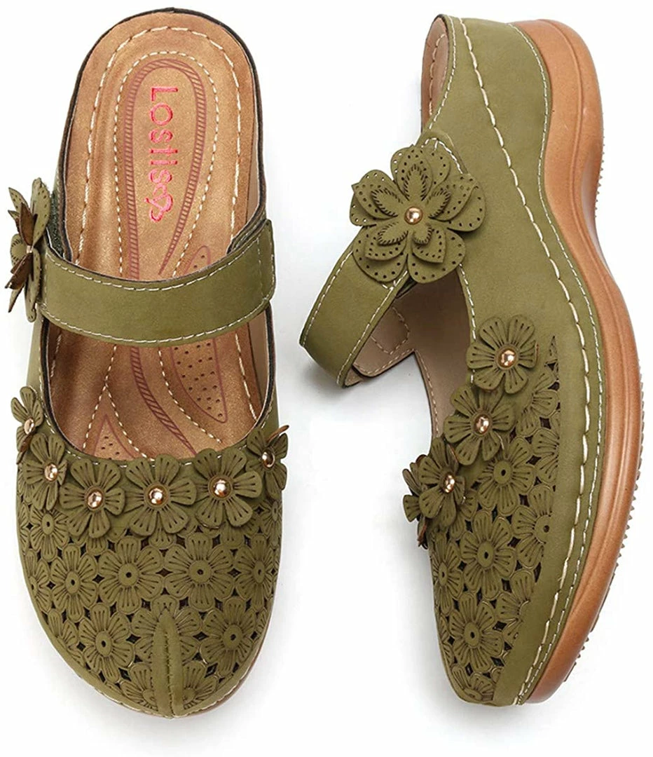 Nuheel® Women's Clogs Leather Slippers Leather Slip On Mules Flat Sandals 53 Nuheel® Women's Clogs Leather Slippers Leather Slip On Mules Flat Sandals