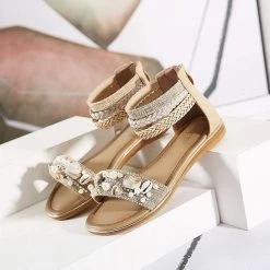 Nuheel® Woman Women's Gladiator Flat Sandals Roman Flip Flops Shoes Sandals With Zipper