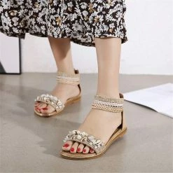 Nuheel® Woman Women's Gladiator Flat Sandals Roman Flip Flops Shoes Sandals With Zipper