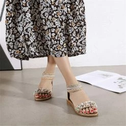 Nuheel® Woman Women's Gladiator Flat Sandals Roman Flip Flops Shoes Sandals With Zipper