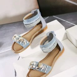 Nuheel® Woman Women's Gladiator Flat Sandals Roman Flip Flops Shoes Sandals With Zipper