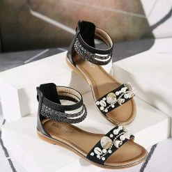 Nuheel® Woman Women's Gladiator Flat Sandals Roman Flip Flops Shoes Sandals With Zipper