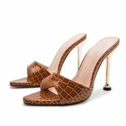 Nuheel® Woman Women Slippers High Heels Snake Print Strappy Mule Sandals Party Shoes