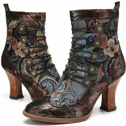 Nuheel® Woman Womens Ankle Boots Leather Winter Fur Lined Boots High Block Heel