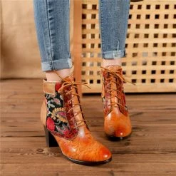 Nuheel® Woman Womens Ankle Boots Leather Winter Fur Lined Boots High Block Heel