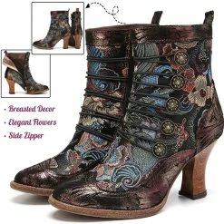 Nuheel® Woman Womens Ankle Boots Leather Winter Fur Lined Boots High Block Heel