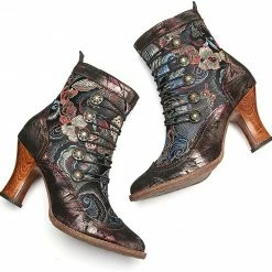 Nuheel® Woman Womens Ankle Boots Leather Winter Fur Lined Boots High Block Heel