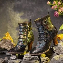 Nuheel® Woman Womens Ankle Boots Leather Winter Fur Lined Boots High Block Heel