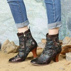 Nuheel® Woman Womens Ankle Boots Leather Winter Fur Lined Boots High Block Heel