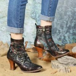 Nuheel® Woman Womens Ankle Boots Leather Winter Fur Lined Boots High Block Heel