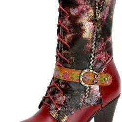 Nuheel® Womens Boots Leather Mid Calf Boots Low Block Heel Lace-up Shoes Woman