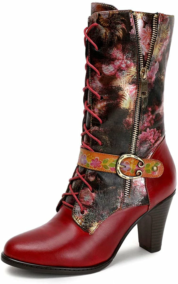 Nuheel® Womens Boots Leather Mid Calf Boots Low Block Heel Lace-up Shoes Woman 3 Nuheel® Womens Boots Leather Mid Calf Boots Low Block Heel Lace-up Shoes Woman