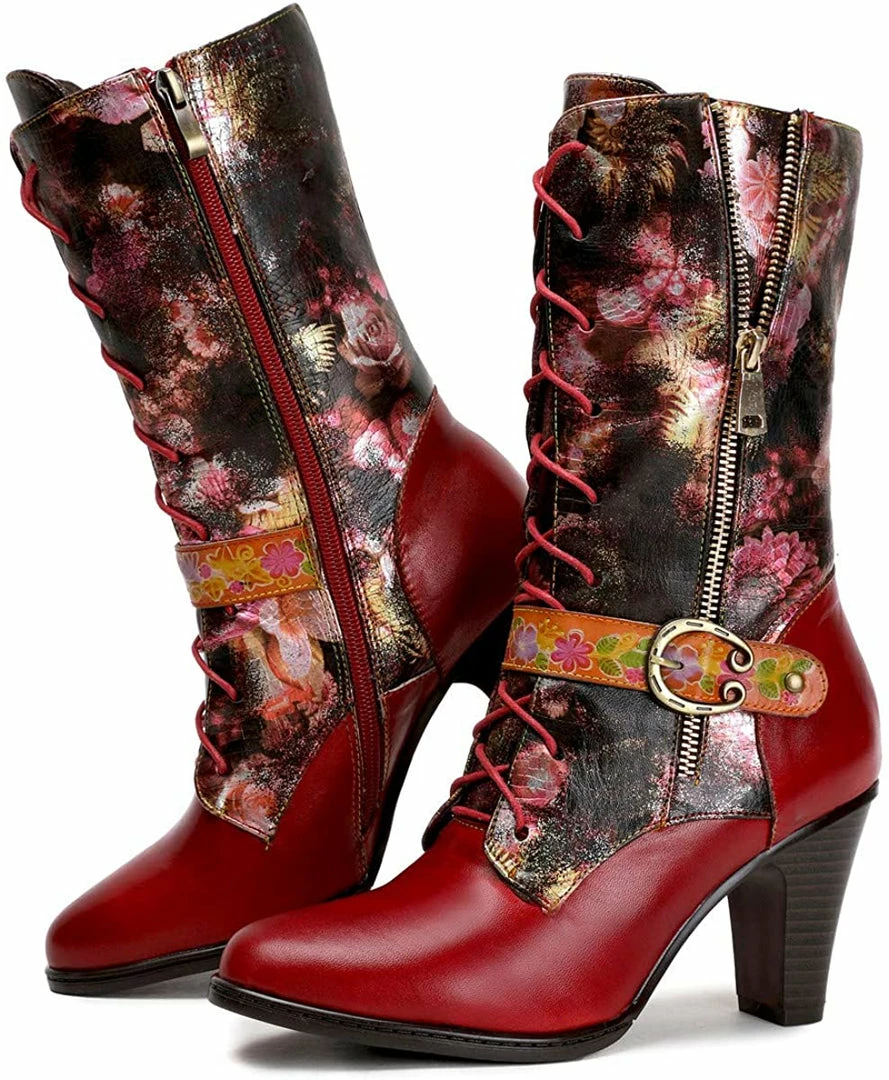 Nuheel® Womens Boots Leather Mid Calf Boots Low Block Heel Lace-up Shoes Woman 6 Nuheel® Womens Boots Leather Mid Calf Boots Low Block Heel Lace-up Shoes Woman