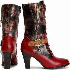 Nuheel® Womens Boots Leather Mid Calf Boots Low Block Heel Lace-up Shoes Woman 16 Nuheel® Womens Boots Leather Mid Calf Boots Low Block Heel Lace-up Shoes Woman