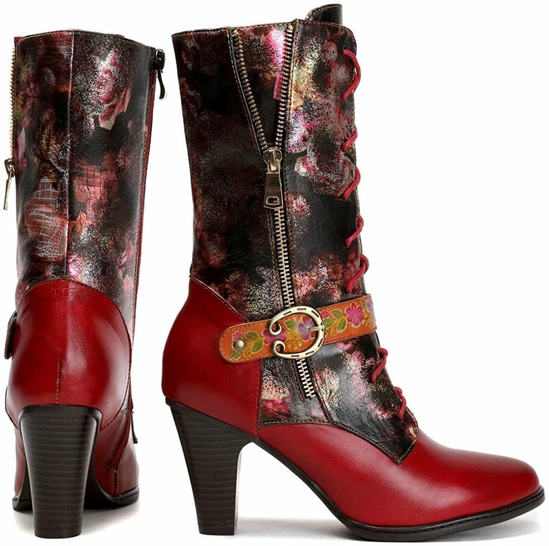 Nuheel® Womens Boots Leather Mid Calf Boots Low Block Heel Lace-up Shoes Woman 7 Nuheel® Womens Boots Leather Mid Calf Boots Low Block Heel Lace-up Shoes Woman