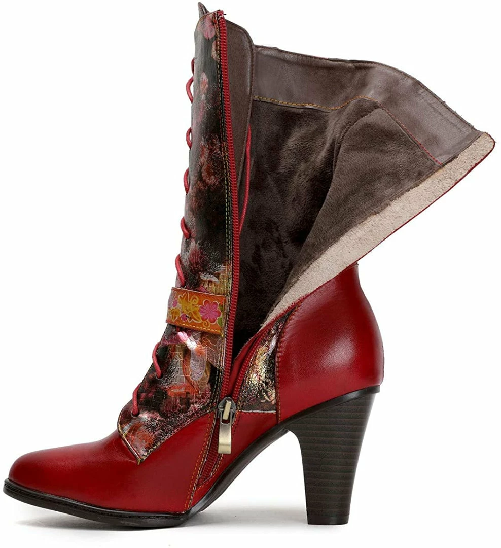 Nuheel® Womens Boots Leather Mid Calf Boots Low Block Heel Lace-up Shoes Woman 8 Nuheel® Womens Boots Leather Mid Calf Boots Low Block Heel Lace-up Shoes Woman