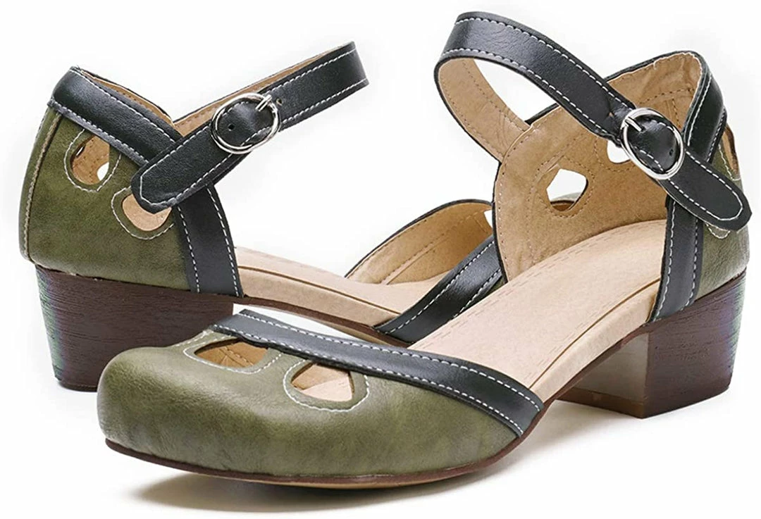 Nuheel® Women Leather Pumps Shoes Block Heel Mary Jane Pumps 32 Nuheel® Women Leather Pumps Shoes Block Heel Mary Jane Pumps