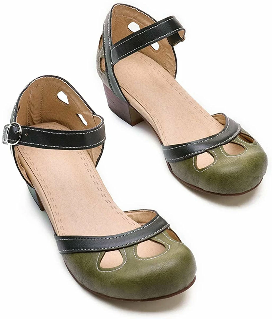 Nuheel® Women Leather Pumps Shoes Block Heel Mary Jane Pumps 34 Nuheel® Women Leather Pumps Shoes Block Heel Mary Jane Pumps