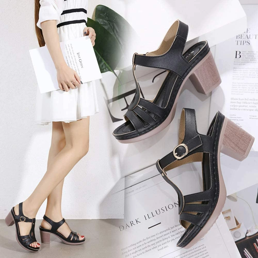Nuheel® Woman Womens Sandals Summer Open Toe Chunky Heel Ankle Strap Shoes 21 Nuheel® Woman Womens Sandals Summer Open Toe Chunky Heel Ankle Strap Shoes