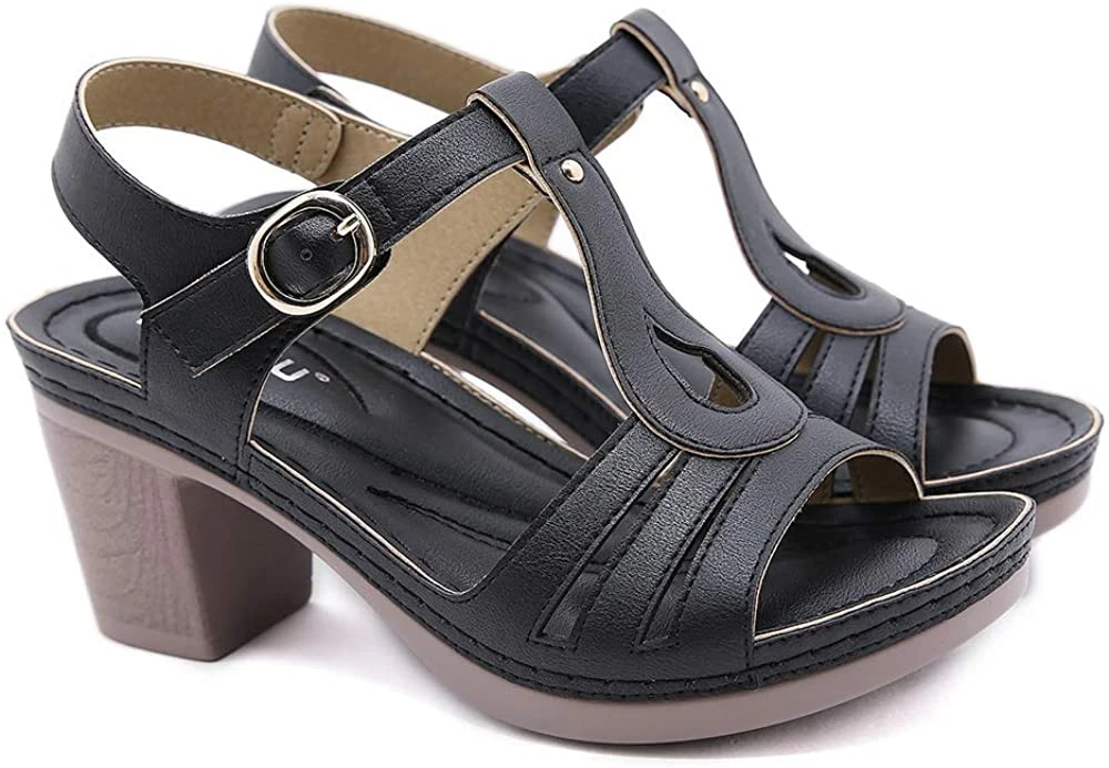 Nuheel® Woman Womens Sandals Summer Open Toe Chunky Heel Ankle Strap Shoes 18 Nuheel® Woman Womens Sandals Summer Open Toe Chunky Heel Ankle Strap Shoes