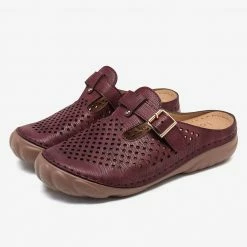 Nuheel® Womens Wedge Mule Clogs Closed Toe Hollow Out Retro Slippers