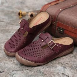 Nuheel® Womens Wedge Mule Clogs Closed Toe Hollow Out Retro Slippers