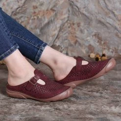 Nuheel® Womens Wedge Mule Clogs Closed Toe Hollow Out Retro Slippers