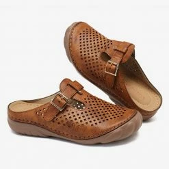 Nuheel® Womens Wedge Mule Clogs Closed Toe Hollow Out Retro Slippers