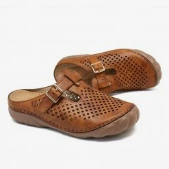 Nuheel® Womens Wedge Mule Clogs Closed Toe Hollow Out Retro Slippers