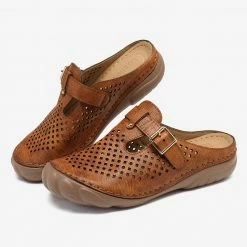 Nuheel® Womens Wedge Mule Clogs Closed Toe Hollow Out Retro Slippers