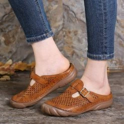 Nuheel® Womens Wedge Mule Clogs Closed Toe Hollow Out Retro Slippers