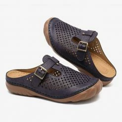 Nuheel® Womens Wedge Mule Clogs Closed Toe Hollow Out Retro Slippers