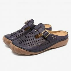 Nuheel® Womens Wedge Mule Clogs Closed Toe Hollow Out Retro Slippers