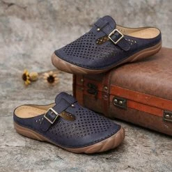 Nuheel® Womens Wedge Mule Clogs Closed Toe Hollow Out Retro Slippers