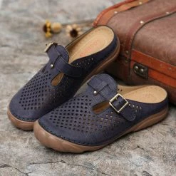 Nuheel® Womens Wedge Mule Clogs Closed Toe Hollow Out Retro Slippers