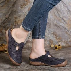 Nuheel® Womens Wedge Mule Clogs Closed Toe Hollow Out Retro Slippers