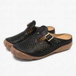 Nuheel® Womens Wedge Mule Clogs Closed Toe Hollow Out Retro Slippers