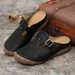 Nuheel® Womens Wedge Mule Clogs Closed Toe Hollow Out Retro Slippers