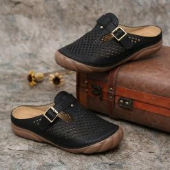 Nuheel® Womens Wedge Mule Clogs Closed Toe Hollow Out Retro Slippers